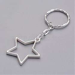 Alloy Pendants Keychain, with Iron Key Clasp Findings, Star, Matte Silver, 80mm(KEYC-JKC00097-02)