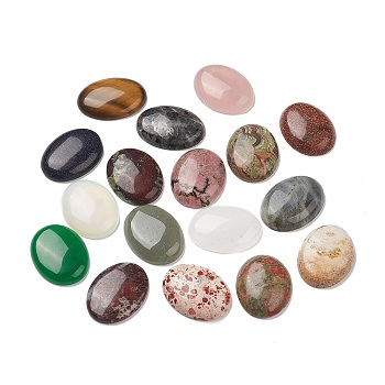 Natural & Synthetic Mixed Gemstone Cabochons, Half Oval, 40x30x8.5mm