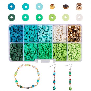 1770Pcs Polymer Clay Beads DIY Jewelry Making Finding Kit, Including Synthetic Hematite & CCB Plastic & Handmade Polymer Clay Beads, Green, Polymer Clay Beads: 1620pcs/box