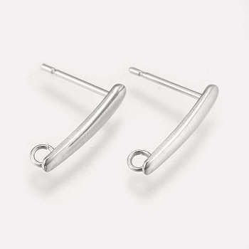 304 Stainless Steel Stud Earring Findings, with Loop, Rectangle, Stainless Steel Color, 15x3x1mm, Hole: 1.8mm, Pin: 0.8mm