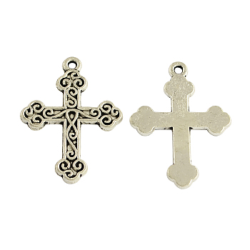 Tibetan Style Alloy Cross Gothic Pendants, Cadmium Free & Lead Free, Antique Silver, 31x23x2mm, Hole: 2mm
