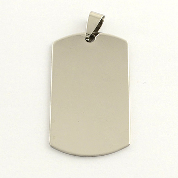 201 Stainless Steel Rectangle Stamping Blank Tag Pendants, with Snap on Bail, Stainless Steel Color, 43x24x1mm, Hole: 3mm
