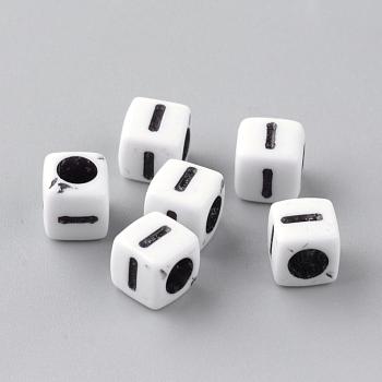 Opaque Acrylic Beads, Letter Style, Cube, Letter.I, 6x6x6mm, Hole: 3mm, about 3000pcs/500g