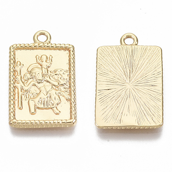 Brass Pendants, Nickel Free, Rectangle with Saint, Real 18K Gold Plated, 22.5x14x2mm, Hole: 1.8mm