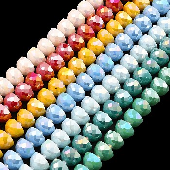 AB Color Plate Glass Beads Strands, Opaque Color, Faceted Half Round, Mixed Color, 7~7.5x5mm, Hole: 1mm, about 80pcs/strand, 20.87''~21.26''(53~54cm)