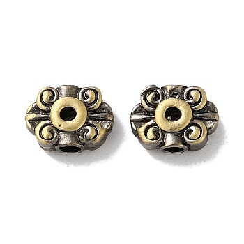 Brass Spacer Beads, Cadmium Free & Lead Free, Flower, Antique Bronze, 7x9x3.5mm, Hole: 1.8mm and 1.4mm