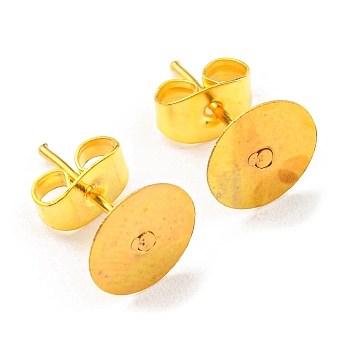 Iron Stud Earring Findings, Flat Round Earring Pads with Butterfly Earring Back, Golden, 8mm, 100pcs/bag
