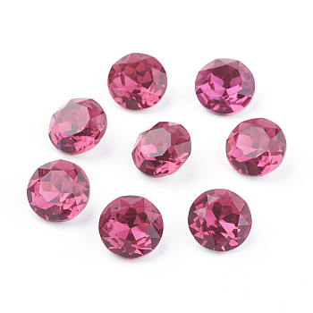 Pointed Back & Back Plated K9 Glass Rhinestone Cabochons, Grade A, Faceted, Flat Round, Fuchsia, 8x4.5mm