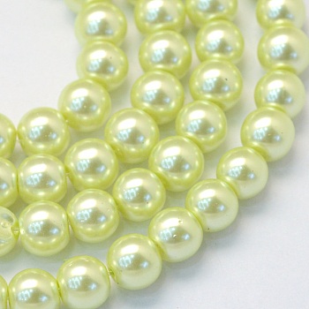Baking Painted Pearlized Glass Pearl Round Bead Strands, Light Goldenrod Yellow, 6~7mm, Hole: 1mm, about 145pcs/strand, 31.4 inch