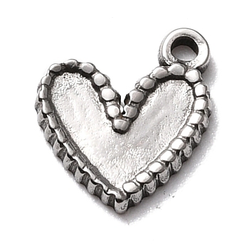 304 Stainless Steel Charms Cabochon Settings for Enamel, Heart, Stainless Steel Color, 12x10x1.5mm, Hole: 1.2mm