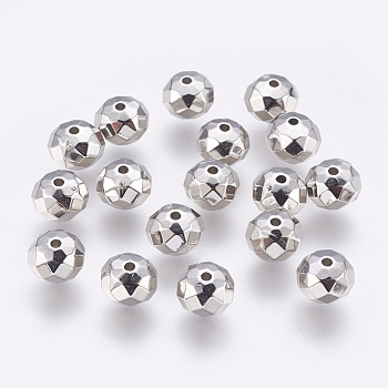 CCB Plastic Beads, Faceted, Rondelle, Platinum, 8x6mm, Hole: 1mm