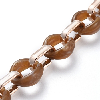 Transparent Acrylic Handmade Cable Chain, Flat Oval, Coffee, 18.5x11.5x4.5mm, about 39.37 inch(1m)/strand