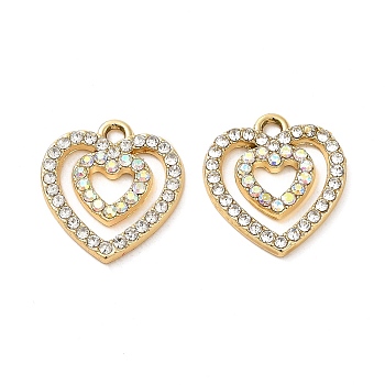 Alloy Rhinestone Pendants, Heart, 18x16.5x2mm, Hole: 1.8mm