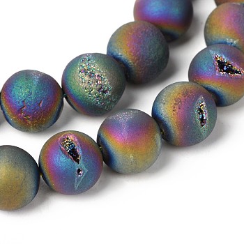 Electroplate Natural Agate Round Bead Strands, Grade A, Rainbow Plated, 10mm, Hole: 1mm, about 37pcs/strand, 15.1 inch