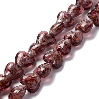 Handmade Lampwork Beads Strands, Heart, Coconut Brown, 15.5~16.5x15.5~16x8~9.5mm, Hole: 1.2mm, about 28pcs/strand, 15.35 inch(39cm)