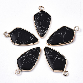 Synthetic Black Turquoise Pointed Pendants, with Light Gold Plated Brass Edge, Arrows, 28~29x14~15x3mm, Hole: 2.5mm