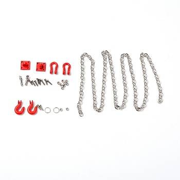 Alloy Car Tow Hook Trailer Chain Set, RC U Shaped Rescue Tow Hook Trailer Chain Assemble Parts, for RC Climbing Crawler Car Upgrade Part, Red, 795x5x1mm