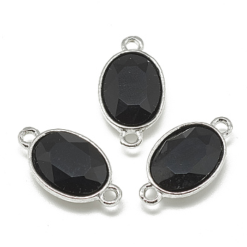 Alloy Glass Links connectors, Faceted, Oval, Platinum, Black, 22x12x6mm, Hole: 1.5mm