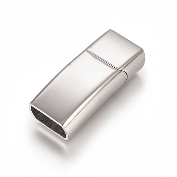304 Stainless Steel Magnetic Clasps with Glue-in Ends, Rectangle, Stainless Steel Color, 32.3x14x9.2mm, Hole: 6.4x11.9mm
