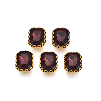 Sew on Rhinestone, Transparent Glass Rhinestones, with Iron Prong Settings, Faceted, Rectangle, Dark Red, 10.5x8.5x5mm, Hole: 0.9mm