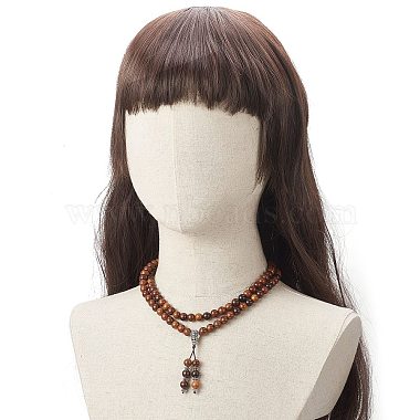 Alloy Gourd Tassel Pendant Necklace with Wood Beaded Chains for Women(NJEW-JN04181)-6