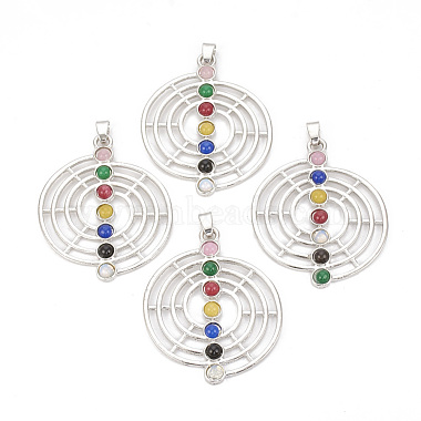 Platinum Mixed Color Flat Round Alloy+Other Material Big Pendants