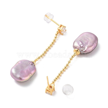 Pendientes rectangulares de perlas naturales para mujer.(EJEW-E303-05G)-2