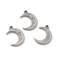 304 Stainless Steel Pendants, with Crystal Rhinestone, Crescent Moon Charms, Stainless Steel Color, 18x13.5x2mm, Hole: 1.2mm(STAS-Q001-10P)