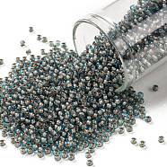 TOHO Round Seed Beads, Japanese Seed Beads, (1072) Cocoa Lined Aqua, 11/0, 2.2mm, Hole: 0.8mm, about 5555pcs/50g(SEED-XTR11-1072)