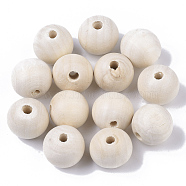 Natural Unfinished Wood Beads, Waxed Wooden Beads, Smooth Surface, Round, Macrame Beads, Large Hole Beads, Floral White, 20mm, Hole: 4mm(WOOD-S651-A20mm-LF)