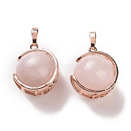 Natural Rose Quartz Pendants, Ball Sphere Charms with Rose Gold Tone Brass Findings, 24x21x18mm, Hole: 8x5mm(G-A212-01RG-05)