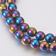 Electroplate Non-Magnetic Synthetic Hematite Beads Strands, Polished, Frosted, Round, Multi-color Plated, 6mm, Hole: 1mm, about 70pcs/strand, 16.1 inch(41cm)(G-F585-C02-6mm)