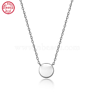 925 Sterling Silver Flat Round Pendant Necklaces for Women, Cable Chains Necklaces, Platinum, 15-3/8 inch(39cm)(NW7727-5)