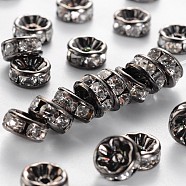 Brass Rhinestone Spacer Beads, Grade AAA, Straight Flange, Gunmetal, Rondelle, Crystal, 8x3.8mm, Hole: 1.5mm(X-RB-A014-Z8mm-01B-NF)