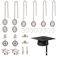Nbeads Unicraftale DIY Graduation Cap Tassel Memorial Photo Charm Making Kit, Including Pen & Hat & Compass Alloy Charms, Oval Alloy Charm Settings with Glass Cabochons, Antique Silver, 22Pcs/bag(DIY-NB0008-07)