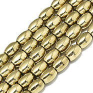 Electroplate Non-magnetic Synthetic Hematite Beads Strands, Oval, Real 18K Gold Plated, 5.5x4mm, Hole: 0.5mm, about 68~70pcs/strand, 15.75 inch(40cm)(G-S352-53B-01)