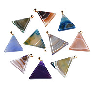 Natural Agate Pendants, Dyed, with Light Gold Plated Iron Findings, Mixed Color, Triangle, 35~40.5x34~39.5x5.5~8mm, Hole: 4x6.5mm(G-S359-359)