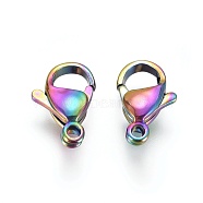 Ion Plating(IP) 304 Stainless Steel Lobster Claw Clasps, Parrot Trigger Clasps, Rainbow Color, 12x8x3mm, Hole: 1.5mm(STAS-E475-02C)