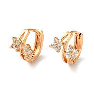 Brass Hoop Earrings with Clear Glass, Flower, Light Gold, 12x10.5x13.5mm(EJEW-K256-44KCG)