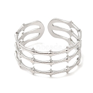 304 Stainless Steel Open Cuff Rings, Bamboo, Stainless Steel Color, US Size 7 1/4(17.5mm)(RJEW-K245-66P)