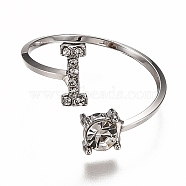 Alloy Cuff Rings, Open Rings, with Crystal Rhinestone, Platinum, Letter.I, US Size 7 1/4(17.5mm)(RJEW-I075-01P-I)