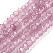 Dyed Natural Malaysia Jade Rondelle Beads Strands, Faceted, Flamingo, 4x2~3mm, Hole: 1mm, about 115pcs/strand, 14 inch(G-E316-2x4mm-46)
