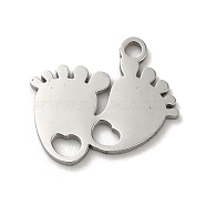 304 Stainless Steel Charms, Laser Cut, Footprint Charm, Stainless Steel Color, 13x14x1mm, Hole: 1.4mm(STAS-K270-02P)