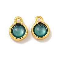 Rack Plating Brass Half Round Charms, with Dark Cyan Resin, Real 18K Gold Plated, 7x5x2mm, Hole: 1mm(KK-A214-28G)