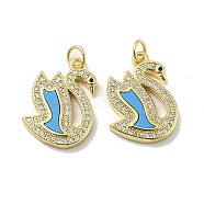 Brass Micro Pave Cubic Zirconia Pendants, with Synthetic Turquoise, Swan, Deep Sky Blue, 21x13.5x3mm(KK-H457-06G-01)