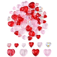 80Pcs 13 Style Transparent Spray Painted Glass Beads, Heart, for Valentine's Day, Pink, 6~12x6~12x4~6.5mm, Hole: 0.9~1mm(GLAA-FS0001-30)