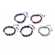 Natural & Synthetic Mixed Stone Braided Bead Bracelets, Nylon Cord Square Knot Bracelet, with Alloy Findings, Rectangle with Tree, 1-3/4 inch~3-1/8 inch(4.6~8cm)(BJEW-I273-J)