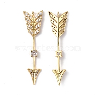 Brass Micro Pave Clear Cubic Zirconia Pendants, Arrows Charms, Real 18K Gold Plated, 47.5x12.5x3.5mm, Hole: 1.6mm(KK-E068-VF295)