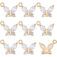 10Pcs Brass Clear Cubic Zirconia Pendants, Long-Lasting Plated, Butterfly Shape, Real 14K Gold Plated, 15.5x12.7x3.4mm, Hole: 1.5mm(ZIRC-BC0001-06)