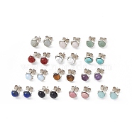 Gemstone Half Round Stud Earrings, Platinum Brass Jewelry for Women, Cadmium Free & Lead Free, 14x8mm, Pin: 0.7mm(EJEW-P220-02P)